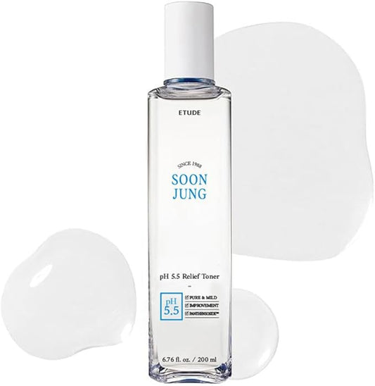 ETUDE SoonJung pH5.5 Relief Toner, Toner for Face, Hydrating Toner for Sensitive Skin, Vegan Face Toner, Panthenol, Madecassoside, Moisturizer, Korean Skin Care, Korean Toner, Beauty (6.76 Fl Oz)-Velvo Beauty