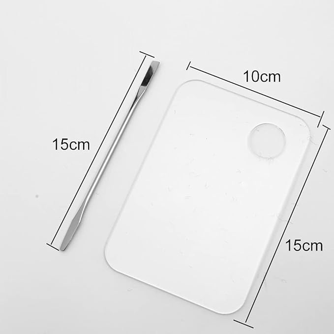Set of 2 Acrylic Makeup Palette and Metal Spatula Acrylic Cosmetic Palette Cosmetic Artist Palette Mixing Palette with Spatula Nail Art Eye Shadow Lipsticks Mixing Makeup Tools, 10 x 15cm-Velvo Beauty