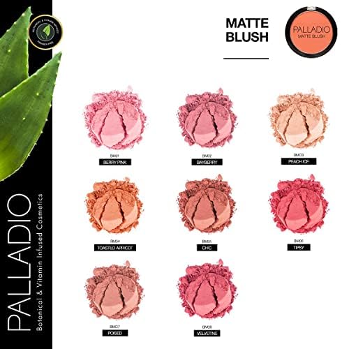 Palladio Matte Blush, Brushes onto Cheeks Smoothly, Soft Matte Look and Even Finish, Flawless Velvety Coverage, Effortless Blending Makeup, Flatters the Face, Convenient Compact, Chic-Velvo Beauty