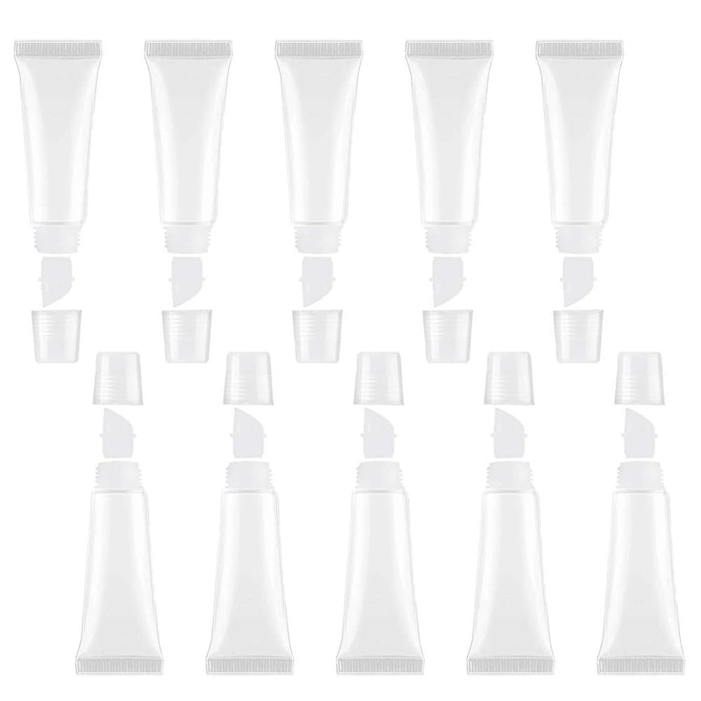 JIAKAI 10ml Mini Clear Refillable Empty Tubes Lip Gloss Balm Container,Soft Tubes Makeup Box,Shampoo Samples Empty Tubes with Screw Cover (10pcs)-Velvo Beauty