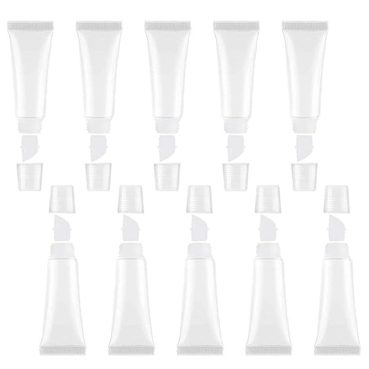 JIAKAI 10ml Mini Clear Refillable Empty Tubes Lip Gloss Balm Container,Soft Tubes Makeup Box,Shampoo Samples Empty Tubes with Screw Cover (10pcs)-Velvo Beauty