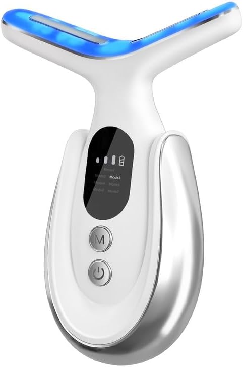 Neck Face Massager, 7-in-1 Portable Facial Massager for Enhanced Face, Neck and Shoulder Care with Vibrating and Warming Function,White-Velvo Beauty