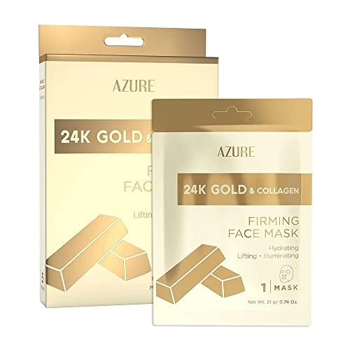 AZURE 24K Gold Firming Face Mask- Anti Aging, Hydrating, Toning & Firming Facial Sheet Mask - Helps Reduce Wrinkles & Fine Lines - With Hyaluronic Acid & Collagen - Skin Care Made in Korea - 10 Pack-Velvo Beauty