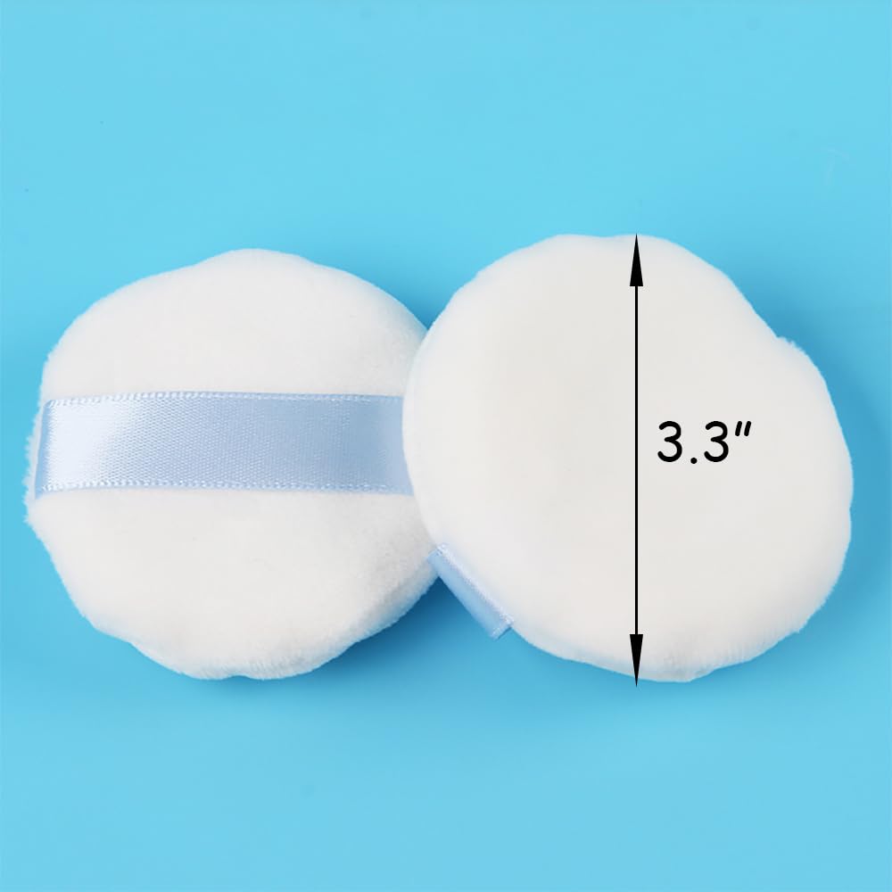 Ultra Soft Powder Puff and Container 3.3" High Density Velvet Dusting Washable Reusable Powder Puff,Body Powder Puff and Glass Jar Holder Loose Powder Box with Puff for Face Makeup(Grey-blue)-Velvo Beauty