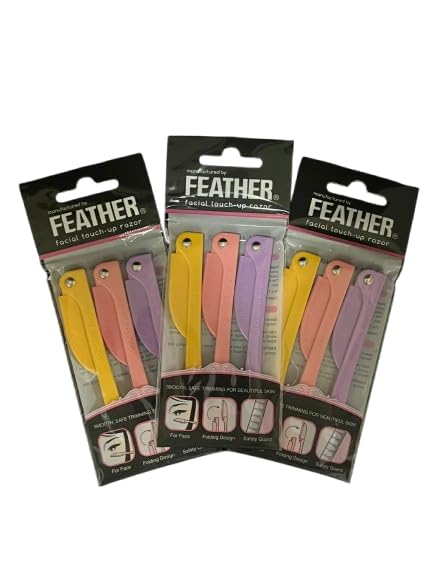 Feather Flamingo Facial Touch Up Stainless Steel Razor for Eyebrow and Face Hair Removal - 3 Pack | Foldable and Long-Lasting-Velvo Beauty