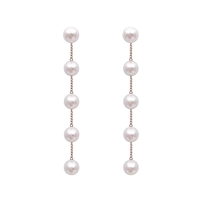 Boho Pearl Dangle Earrings Gold Pearl Drop Stud Earrings Long Pearl Tassel Earrings Vintage Pearl Linear Earrings Jewelry for Women and Girls-Velvo Beauty