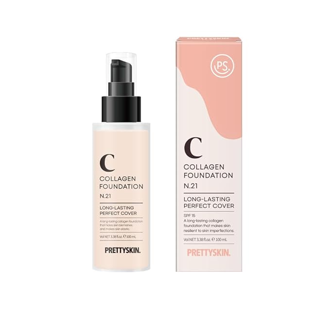 PS.PRETTYSKIN Collagen foundation for women, Long-Lasting Perfect Cover UV protection SPF15, Korean makeup with Titanium Dioxide 100ml/3.38fl.oz. (#21)-Velvo Beauty