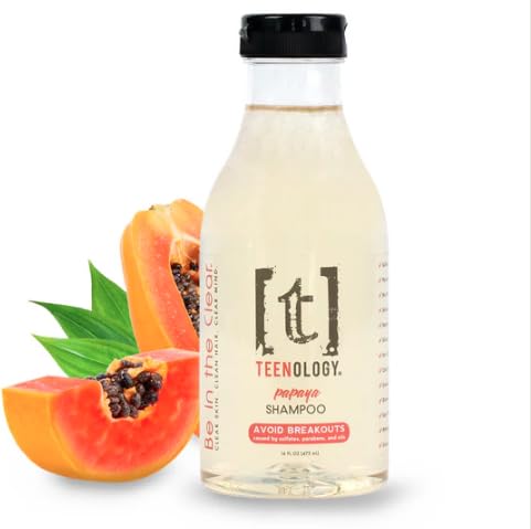 Teenology Shampoo for Teens - Avoid Forehead and Body Acne - No Sulfates or Parabens, Noncomedogenic, Natural Botanical Extracts, 16 oz. (Fresh Papaya)-Velvo Beauty