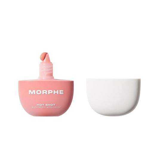 Morphe Hot Shot Blush Drops - Hydrating, Buildable Liquid Blush for Cheeks with Niacinamide and Antioxidants- Buildable, Waterweight Formula for a Natural Finish - Power Drip (0.5 Fl Oz)-Velvo Beauty
