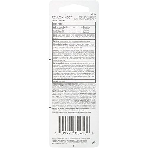 Revlon Lip Balm, Kiss Tinted Lip Balm, Face Makeup with Lasting Hydration, SPF 20, Infused with Natural Fruit Oils, 010 Tropical Coconut, 0.09 Oz-Velvo Beauty