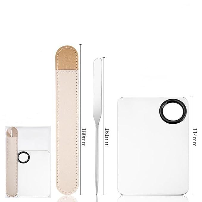 Stainless steel make-up spatula and tray set Make-up spatula Foundation stick Special make-up tray Nail art tray Nail art tools, Silver-Velvo Beauty