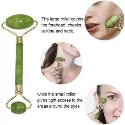 Green Jade Roller & Gua Sha Set, Face Roller Manual Massager,Green Jade Applicator for Face, Neck,Body Muscle,Relaxing, Stimulating Blood Flow, Relieve Fine Lines, Wrinkles,Green-Velvo Beauty