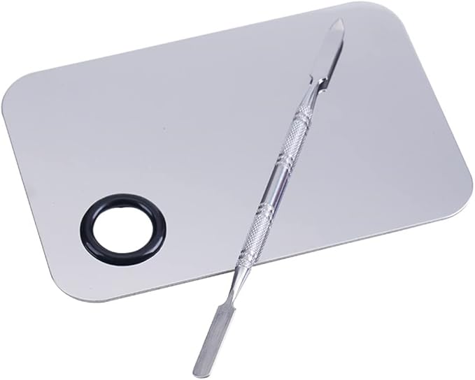 Makeup Mixing Palette,Stainless Steel Foundation Palette Cosmetic Mixing Makeup Palette Eye Shadow Eyelash Makeup Plate with Spatula Rod for Mixing Foundation Eye Shadow Eyelash Nail Art-Velvo Beauty