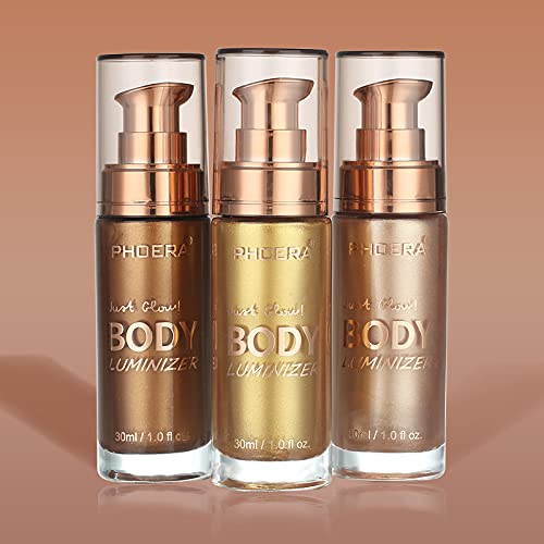 2 Pack PHOERA Body Luminizer, High Gloss Waterproof Body Luminizer Glitter Face Shimmer Moisturizer Lotion Tan Cream Foundation Makeup Bronzer(101 Rose Gold+103 Glistering Bronze)-Velvo Beauty