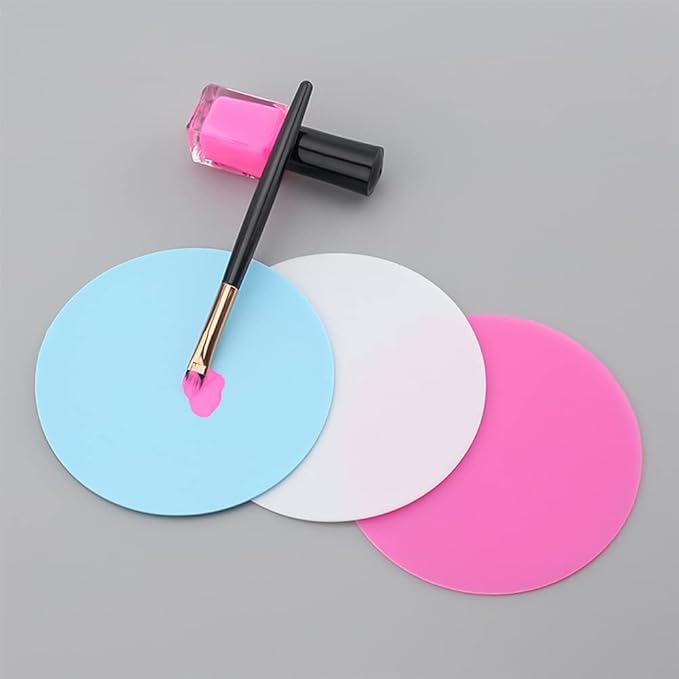 8 Sheets Silicone Round Shape Nail Art Painting Gel Palette Nail Polish Mixing Plate Foundation Lipstick Palette Cosmetic Palette Paint Drawing Color Dish Manicure Nail DIY Tool-Velvo Beauty
