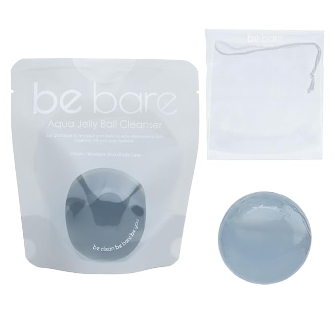 Be Bare Jelly Ball Cleanser, Daily Face Wash Korean Skin Care Cleanser Ball for Dry Skin with Squalane & Hyaluronic Acid for Skin Hydration and Moisturizing - Fresh Aqua (1.41oz)-Velvo Beauty