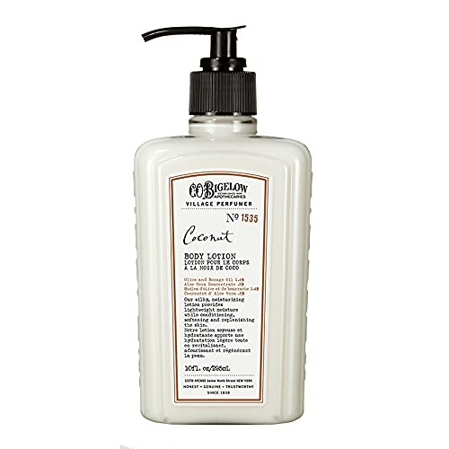 C.O. Bigelow Coconut Body Lotion, Village Perfumer Moisturizing Body Lotion with Aloe Vera, Borage Oil & Olive Oil, 10 Fl Oz-Velvo Beauty