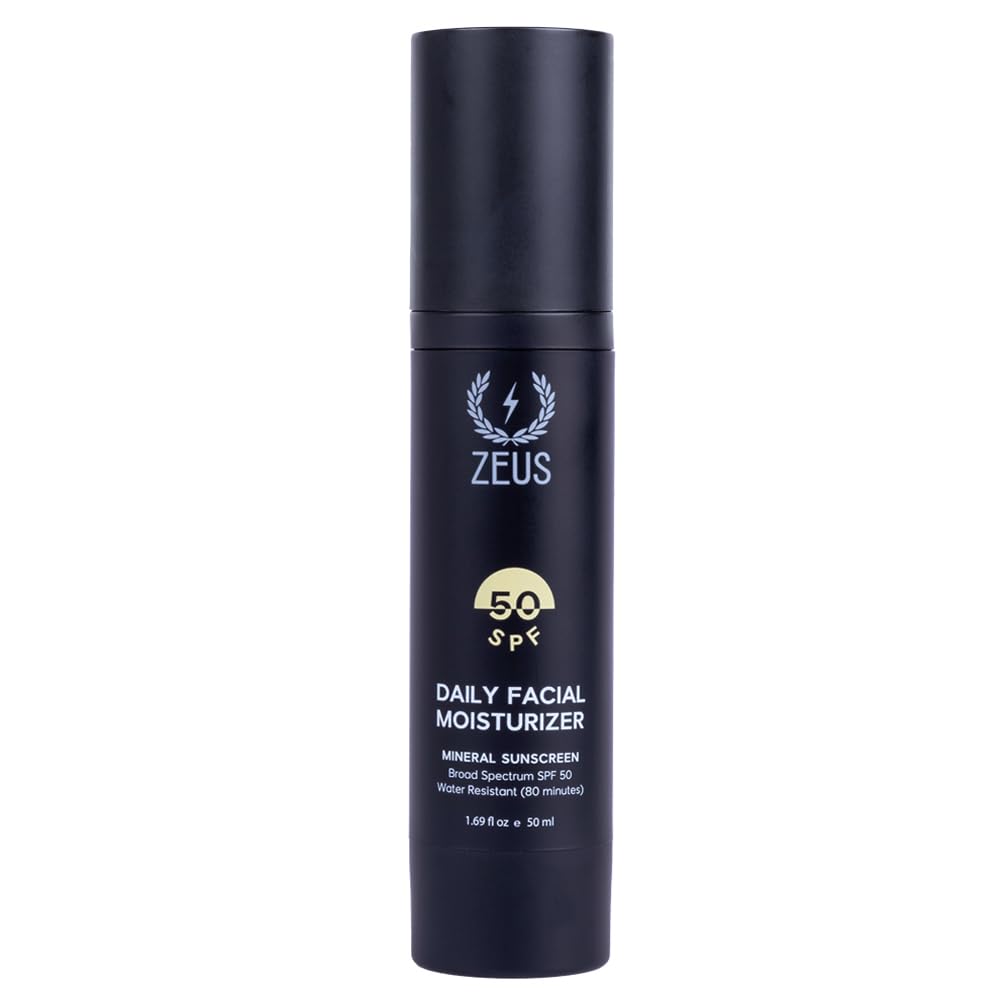ZEUS Men's Daily Defense SPF50 Face Moisturizer for Men, Natural & Organic, Zinc Oxide Face Moisturizing Mineral Sunscreen, Hydrates & Protects Skin Against Harmful UV Rays (Made in USA)-Velvo Beauty