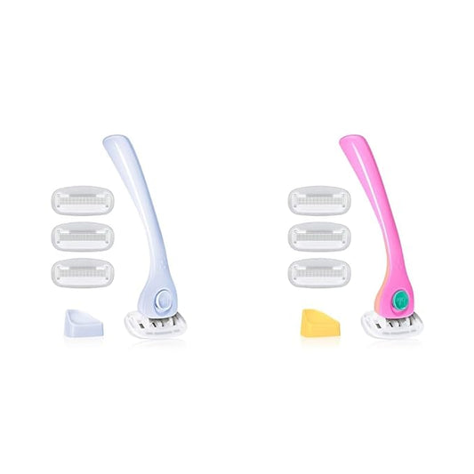 Billie Razors for Women Shave Kit with Women’s Razor, 4 x 5-Blade Razor Refills, Magnetic Holder - Cool Blue and Malibu-Velvo Beauty