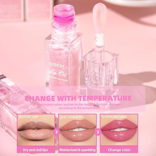 Hydrating Lip Gloss Transparent Lip Care, Magic Color Changing Moisturizing Lip Glow Oil Plumping Glimmer Glow Lipstick, Long Lasting Moisturizing Non-sticky Fresh Texture Lip Oil(201#Change Color)-Velvo Beauty