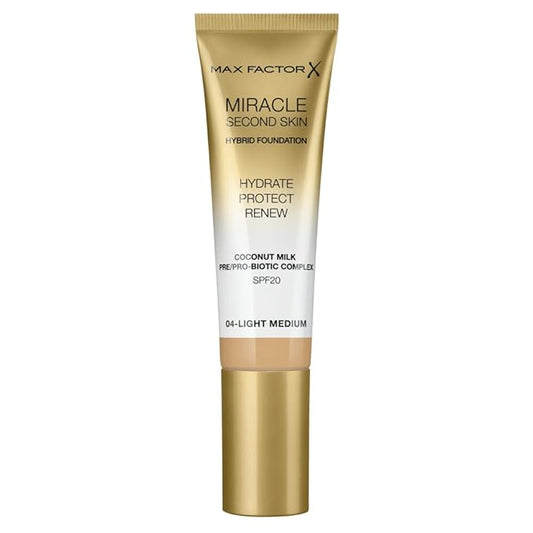 Max Factor Miracle Second Skin Foundation SPF 20-04 Light Medium Foundation Women 1.01 oz-Velvo Beauty