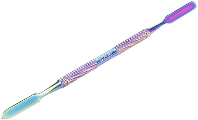 De-Potting Spatula, Dual-Ended Multicolor Steel Tool for Makeup Palettes, Empty Magnetic Palette Compatible, Professional Mixing & Blending, Iridescent Finish, 6.5" Length-Velvo Beauty