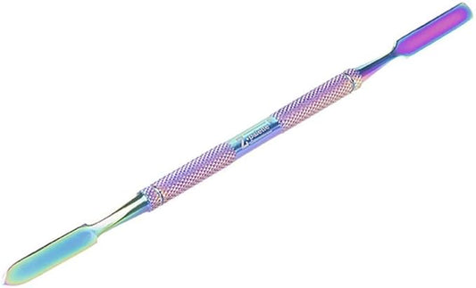 De-Potting Spatula, Dual-Ended Multicolor Steel Tool for Makeup Palettes, Empty Magnetic Palette Compatible, Professional Mixing & Blending, Iridescent Finish, 6.5" Length-Velvo Beauty