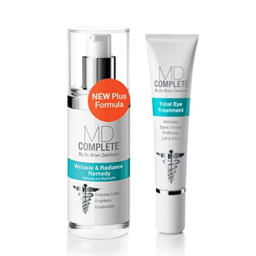 MD Complete Eye Wrinkle Duo | Professional Dermatologist Skin Rejuvenation | includes Wrinkle & Radiance Remedy PLUS with Retinol and Total Eye Treatment with Hyaluronic Acid and Peptides | Set of Two-Velvo Beauty