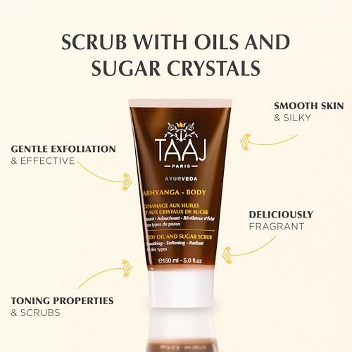 | Face & Body Scrub with Oils & Sugar Crystals | Gentle Exfoliation & Cleansing | Smooths, Softens & Boosts Radiance | Ayurvedic-Inspired Skincare | Nourishing oils | 87% natural| 5.1 fl oz-Velvo Beauty