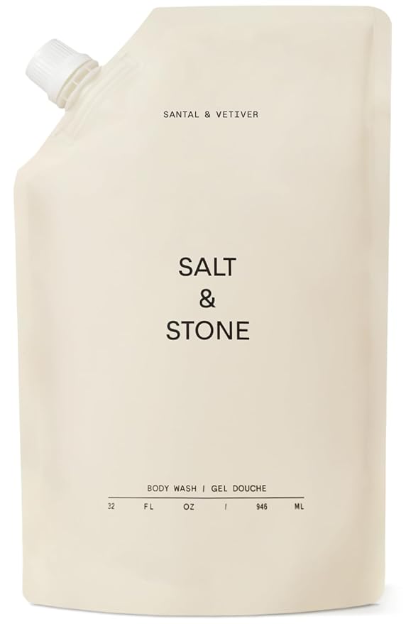 Salt & Stone Body Wash with Antioxidants for Deep Moisture | For Women & Men, Sulfate, Paraben, & Dye Free, Leaving Skin Soft and Hydrated | Santal & Vetiver 32 fl oz-Velvo Beauty