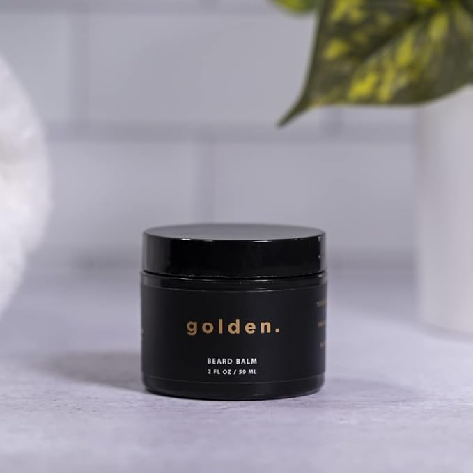Golden Grooming Co. Beard Balm for Men - Strengthens & Softens Beards and Mustaches - Adds Shine & Tames Flyaway Hair, Beard Styling Balm with Argan Oil - Peppermint Scent - 2 Ounce-Velvo Beauty