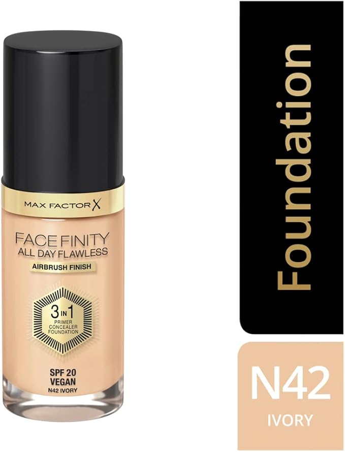 Max Factor Facefinity 3-in-1 All Day Flawless Liquid Foundation, SPF 20-42 Ivory, 30 ml-Velvo Beauty