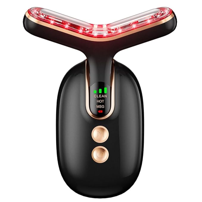 Neck Face Massager, Multifunctional Facial Massager, Face Sculpting Tool for Skin Care with Vibration, Thermal (Black Gold)-Velvo Beauty