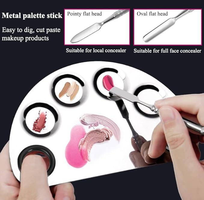 AKOAK Stainless Steel Beauty Palette, with Spatula Tool, Nail Art Makeup Palette, for Mixing Cosmetics/Nail Polish/Pigments-Velvo Beauty