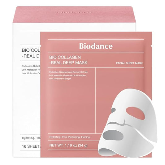 BIODANCE Bio-Collagen Real Deep Mask, Hydrating Overnight Hydrogel Mask, Pore Minimizing, Plumping, Elasticity Improvement, Korean Skincare | 1.19oz(34g) x 16ea-Velvo Beauty