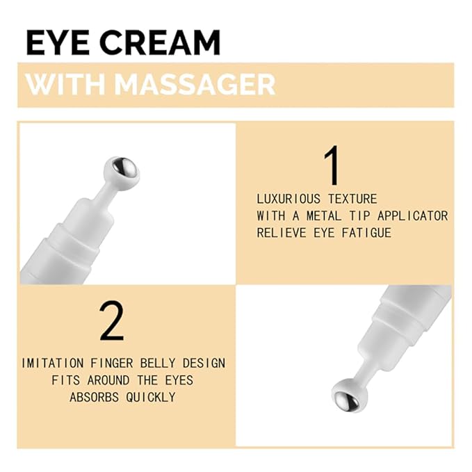Snail Peptide Eye Cream Non-Sticky Snail Mucin Eye Care Hydrating Essence with 360° Massage Ball for Reducing Dark Circles/Puffiness/Fine Lines, Moisturizing, Firming, Adding Skin Elasticity-Velvo Beauty