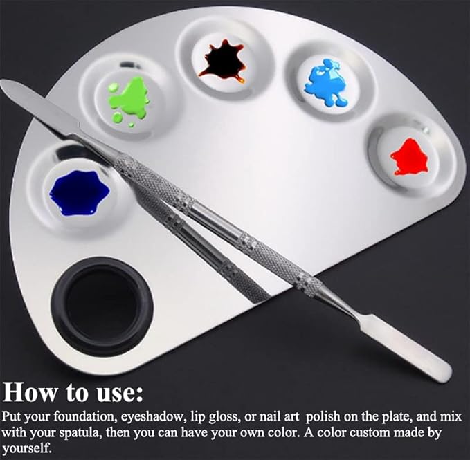AKOAK Stainless Steel Beauty Palette, with Spatula Tool, Nail Art Makeup Palette, for Mixing Cosmetics/Nail Polish/Pigments-Velvo Beauty