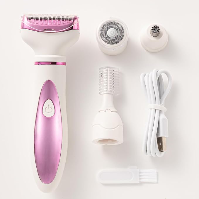Electric Razor for Women, Bikini Trimmer Womens Shaver for Face Nose Eyebrow Body Leg Pubic Underarm Arm Ladies Rechargeable 4 in 1 Hair Removal Kit Painless Trimming, Gifts for Women (Pink)-Velvo Beauty