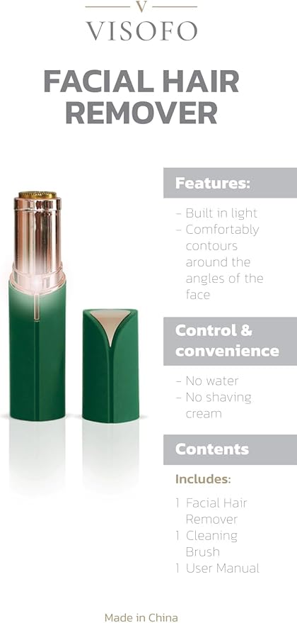 Facial Hair Removal for Women | Electric Razor Device Small Mustache Dermaplaning Remover Tools Tweezers Epilator Trimmer Face Dermaplane Shavers Beauty Gadgets Set Accessories by VISOFO (Emerald)-Velvo Beauty