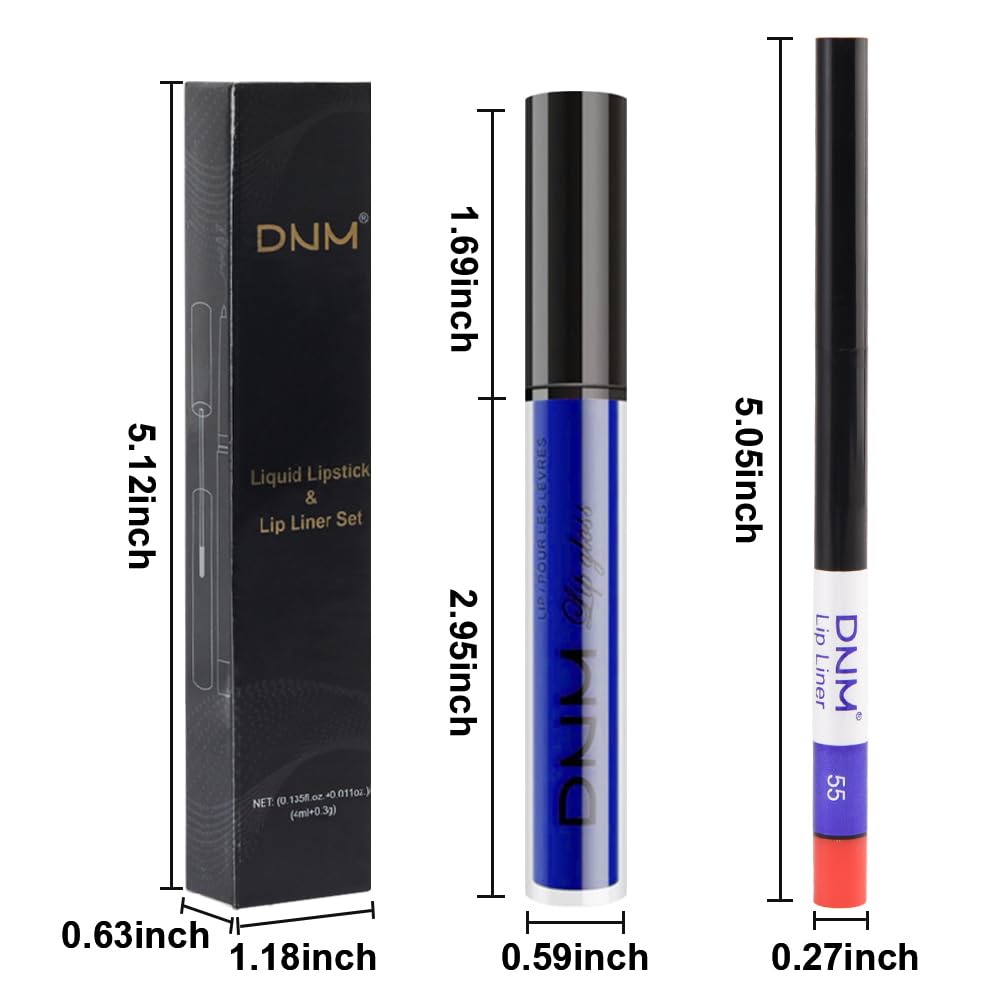 evpct 2Pcs Dark Royal Blue Matte Liquid Lipstick Lip Gloss Stain and Retractable Lip Liner Makeup Set for Women Long Lasting Waterproof 24 Hours Lipstick labial mate larga duracion 24 55#-Velvo Beauty