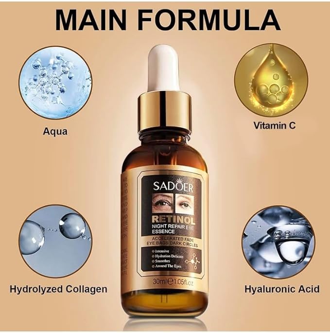 SUERO FACIAL RETINOL EYES NIGHT REPAIR 30 ml, Gold-Velvo Beauty