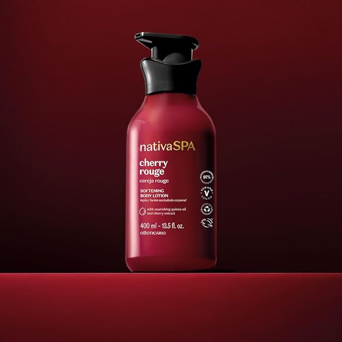 O Boticário Nativa SPA Cherry Rouge Velvety Body Lotion, Bold Oriental Amber Fragrance with Cherry Extract & Quinoa Oil, Collagen Boosting Hydration, 13.5 Ounce (400ml)-Velvo Beauty