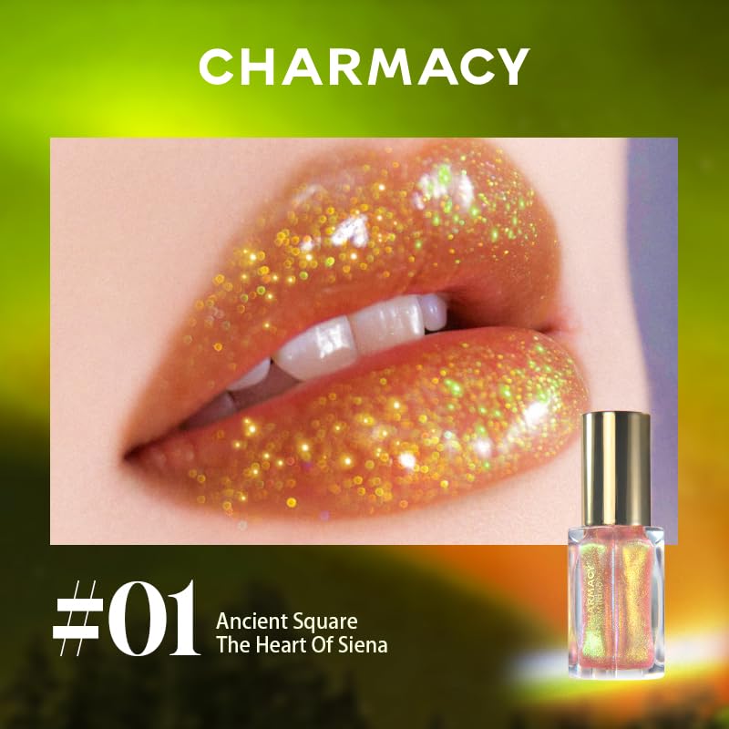 CHARMACY Aurora Chameleon Moisturizing Lip Gloss, MultiColor Shifting Shimmer Lip Gloss, Hydrating Non-Sticky Formula Glitter Lip Glaze, Easy to Apply, Long-Lasting, High-Shine Sheer Finish #01-Velvo Beauty