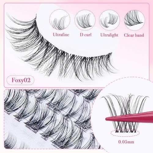 Lash Clusters Kit 432pcs Wispy Lashes Clusters Lash Clusters Clear Band Eyelash Clusters Natural Look Lash Extension Kit Invisible Band Lashes 0.07D-Velvo Beauty