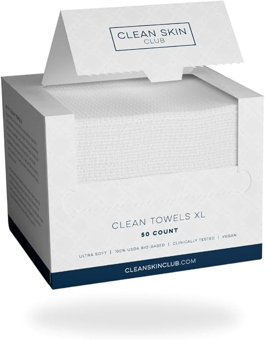 Clean Skin Club Clean Towels XL™, 100% USDA Biobased Dermatologist Approved Face Towel, Disposable Clinically Tested Face Towelette, Facial Washcloth, Makeup Remover Dry Wipes, 300 ct, 6 pack-Velvo Beauty