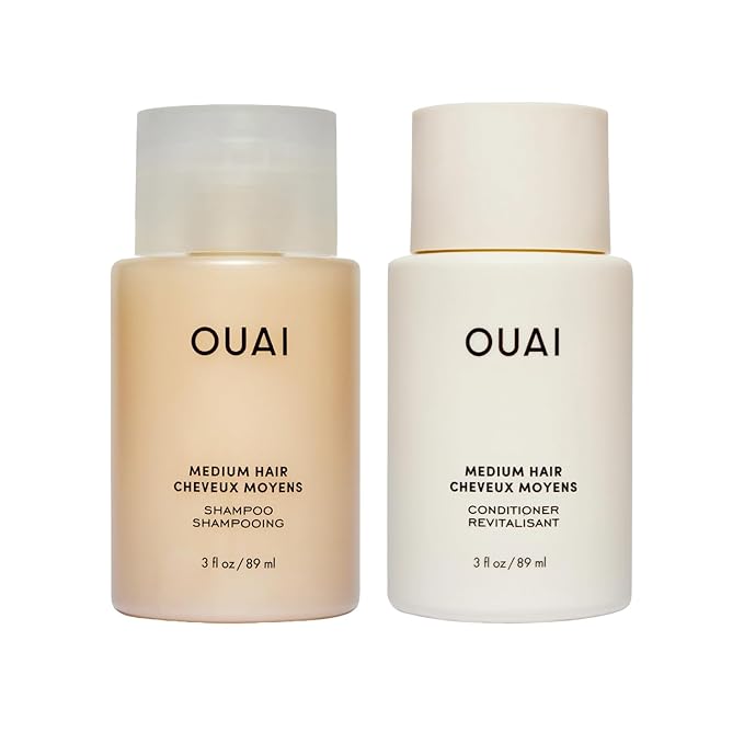 OUAI Medium Hair Shampoo & Conditioner Set, Travel Size - Hydrating Shampoo & Conditioner - With Coconut Oil, Babassu, Kumquat Extract & Keratin - Sulfate, Paraben & Phthalate Free (3 Oz)-Velvo Beauty