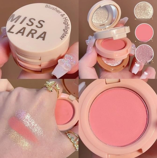 3-in-1 Blendable Trio, Eyeshadow, Blush and Highlight Makeup Palette, Silky Smooth Powder Blush, Shimmer Eyeshadow & Highlighter Makeup Palette with Mirror - Pink & Nude-Velvo Beauty