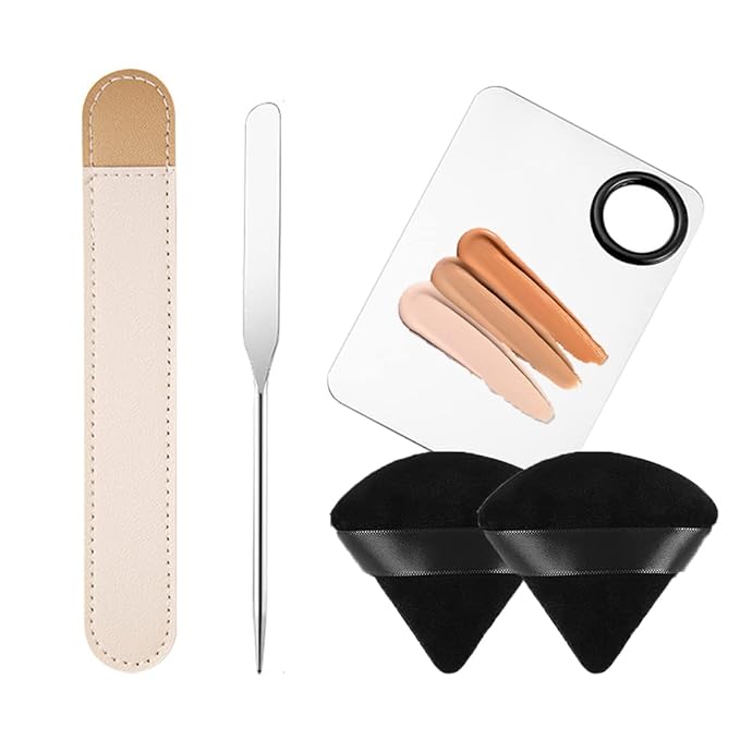 Korean Picasso Makeup Spatula Palette Set and Powder Puff for Liquid Foundation,Stainless Steel Mixing Spatula Scraper Artist Nail Art Stirring Makeup Tool-Velvo Beauty