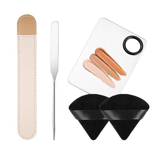 Korean Picasso Makeup Spatula Palette Set and Powder Puff for Liquid Foundation,Stainless Steel Mixing Spatula Scraper Artist Nail Art Stirring Makeup Tool-Velvo Beauty