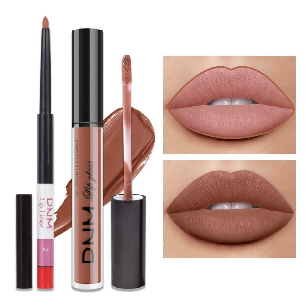 evpct 2Pcs Medium Brown Beige Lip Liner and Matte Lipstick Makeup Sets Vegan Lipstick Lip Liner and Gloss Set Long Lasting Waterproof labiales mate 24 horas originales matte larga duracion 24 25#-Velvo Beauty